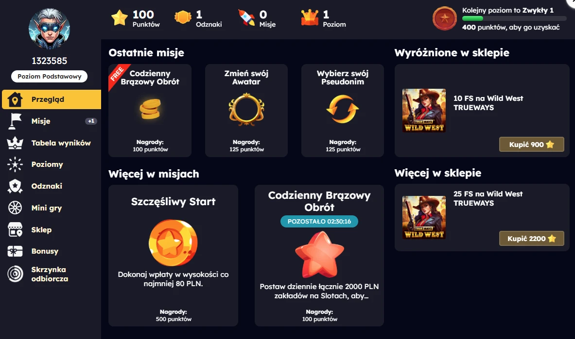 Interfejs użytkownika kasyna Hellspin