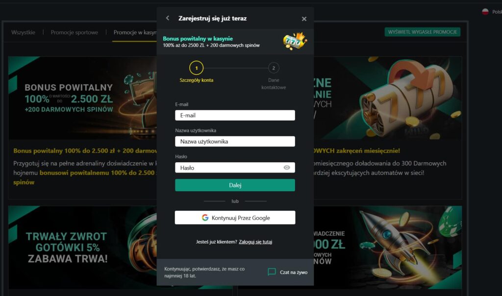 Rejestracja w kasynie 1bet