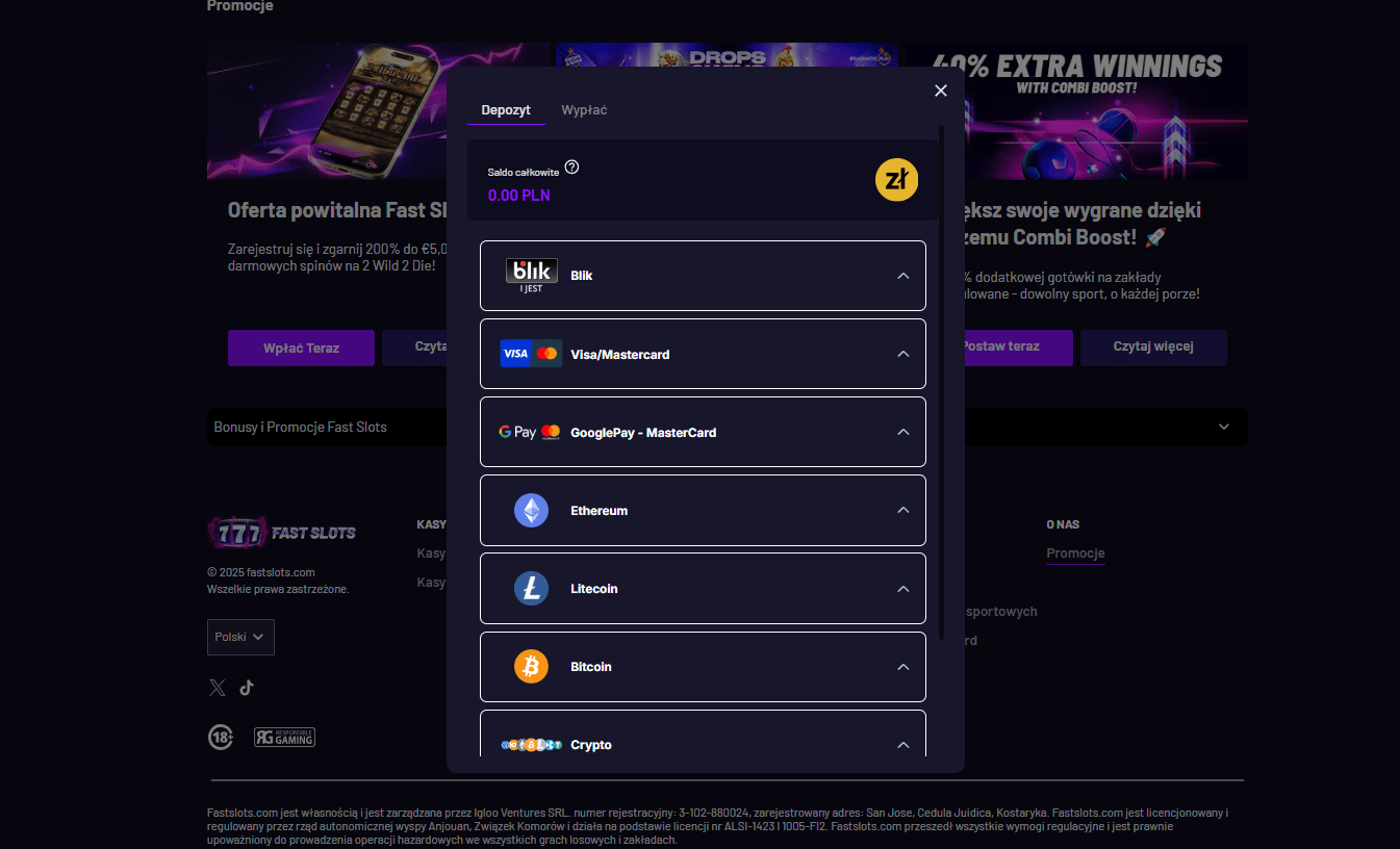 fast slots deposyt methody