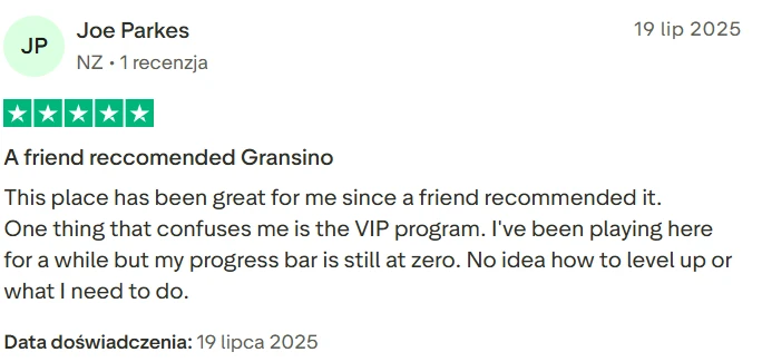 Gransino casino opinie graczy z Trastpilot 2